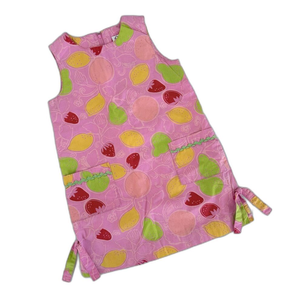 Lilly Pulitzer Girls 6 Mini Marzipan Fruit Shift Dress Pink 100% Cotton